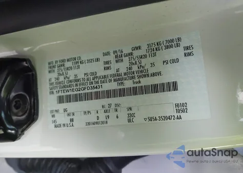 2016 Ford F-150 Platinum из США, поврежденный, VIN 1FTEW1EG2GFD35431